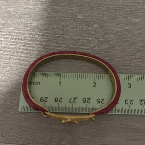 Vtg 24k Gold Plated Italy Purple Python pink Leather Lily Hook Bracelet - Picture 7 of 10